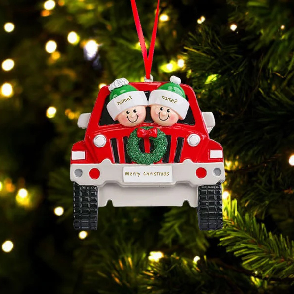 Personalized Family Car Christmas Tree Ornament with 2 Names Xmas Ornaments