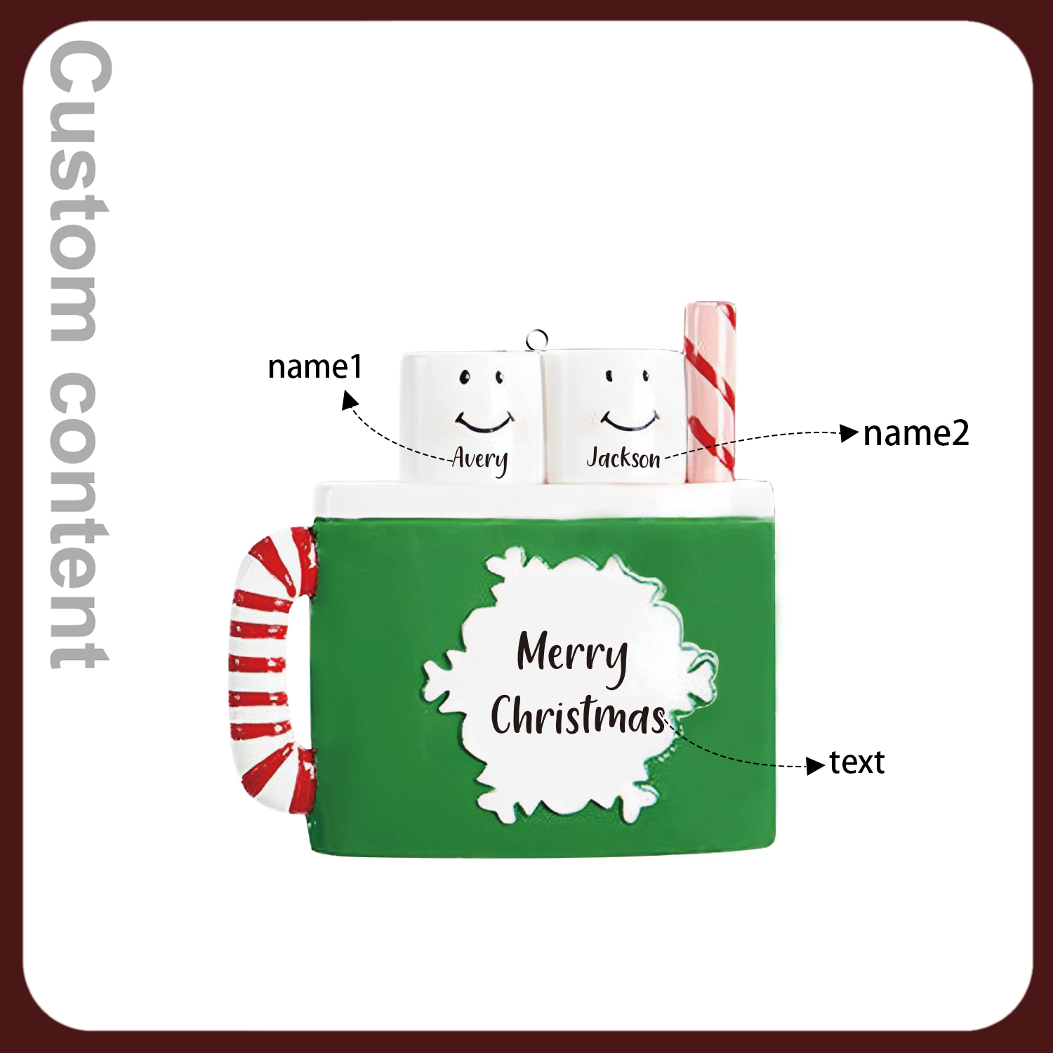 2 Names - Personalized Xmas Ornament Custom Name & Text Christmas Tree Wooden Decor Gift for Family Friends