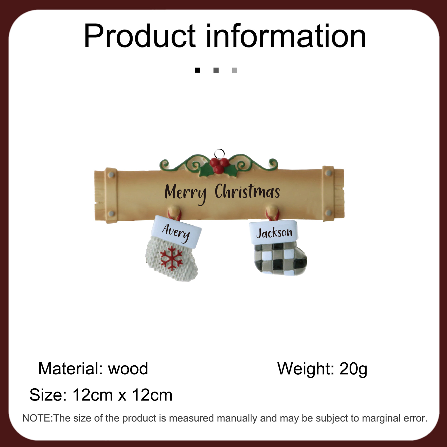 2 Names - Personalized Christmas Stockings Ornaments Customized Name & Text Christmas Decor Wooden Gifts for Family Friends