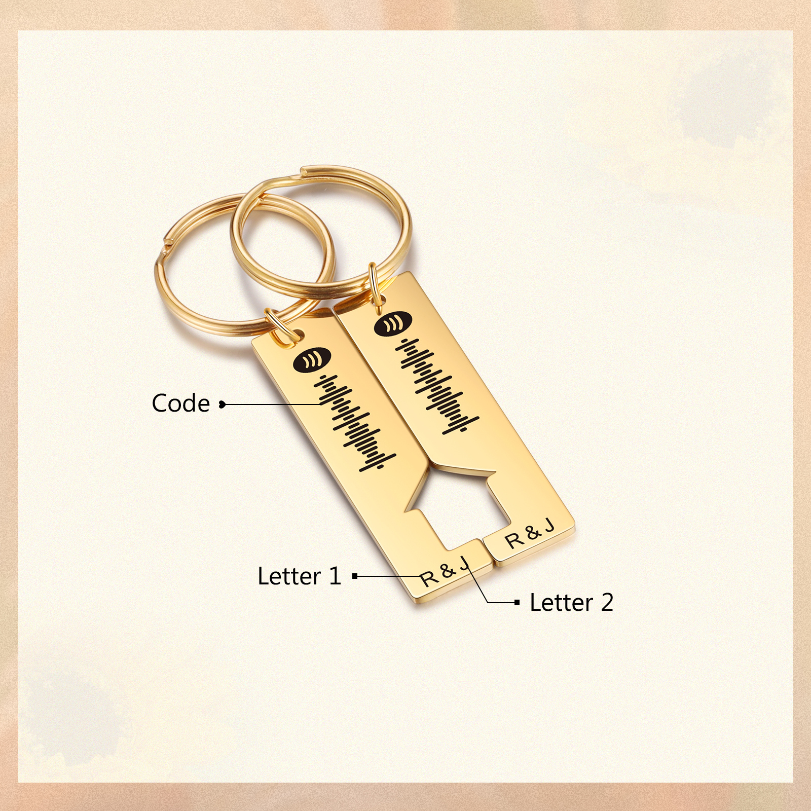 Personalized Spotify Code Keyring Custom 2 Letters Keychain Scannable Music Keychain Valentine's Day Gift for Couples