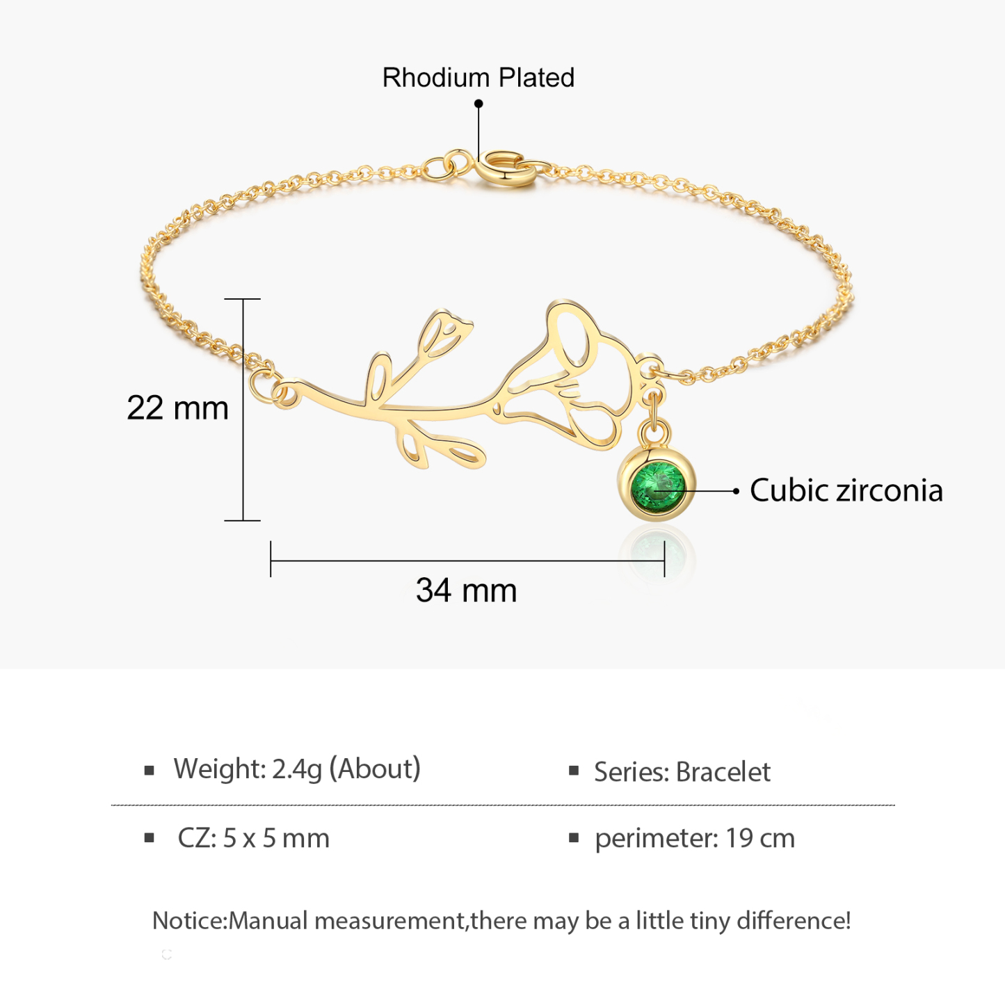 Personalized Birth Flower Bracelet with Birthstone Bracelet for Her