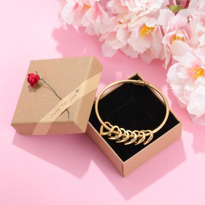 Bangle Bracelet Personalized with 6 Heart Shape Pendant Engraved 6 Names