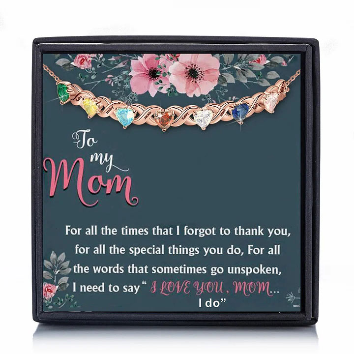 Family Custom Bracelet Heart Personalized with 7 Birthstones