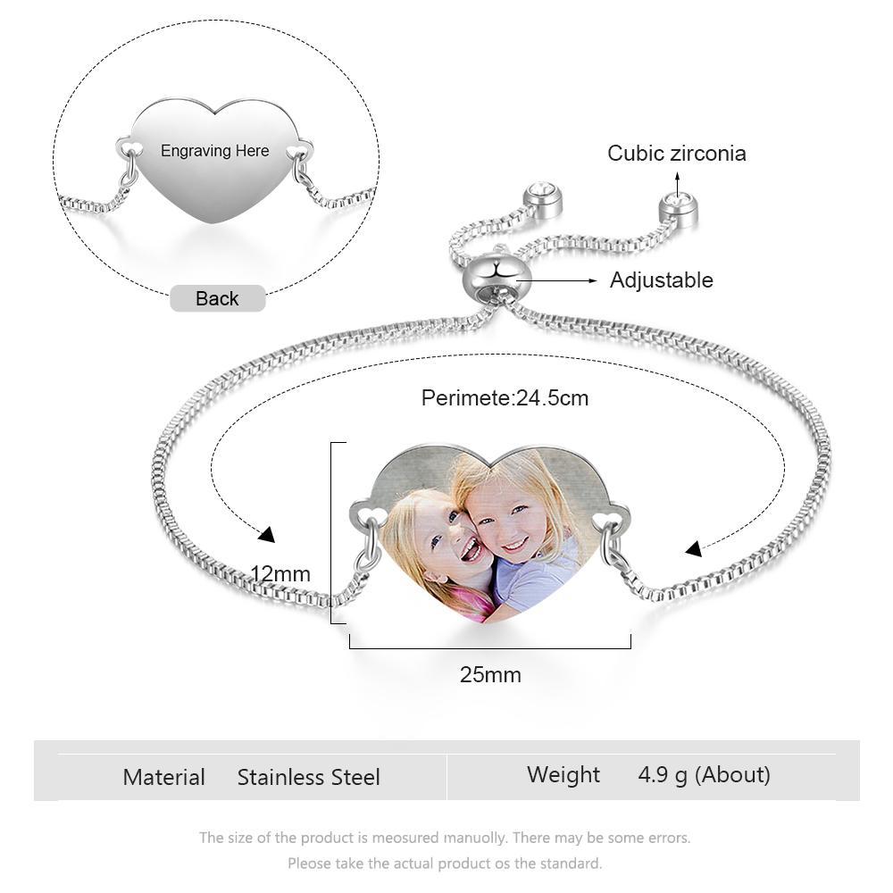 Custom Bracelets with Heart Photo Personalized Bracelet with Engraving