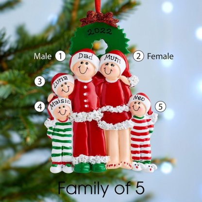 Personalized Family Pajamas Christmas Ornament Custom 3 Names Hanging Ornament Gifts For Family