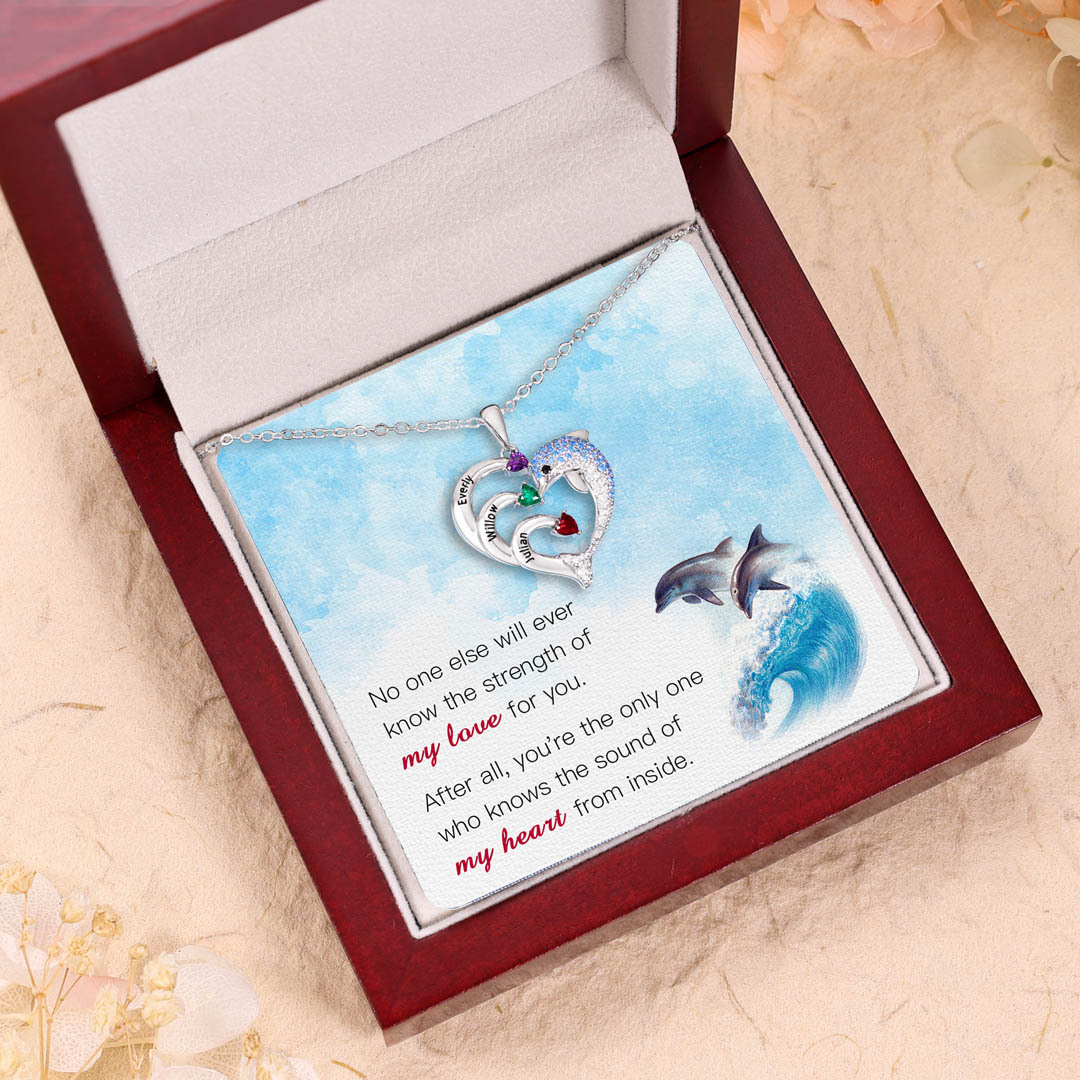 Personalized Heart Dolphin Necklace Custom 2 Birthstones Necklace for Her