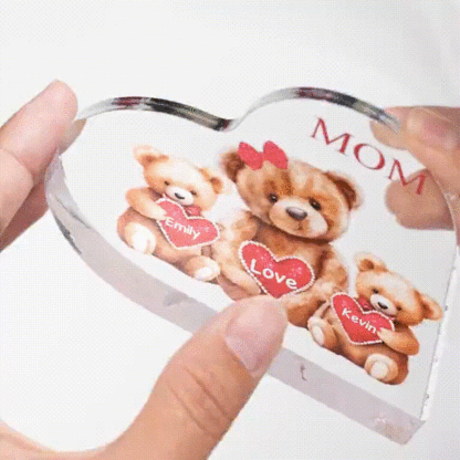 2 Names - Personalized Acrylic Heart Keepsake Custom Texts Teddy Bear Ornaments Gifts for Grandma/Mother