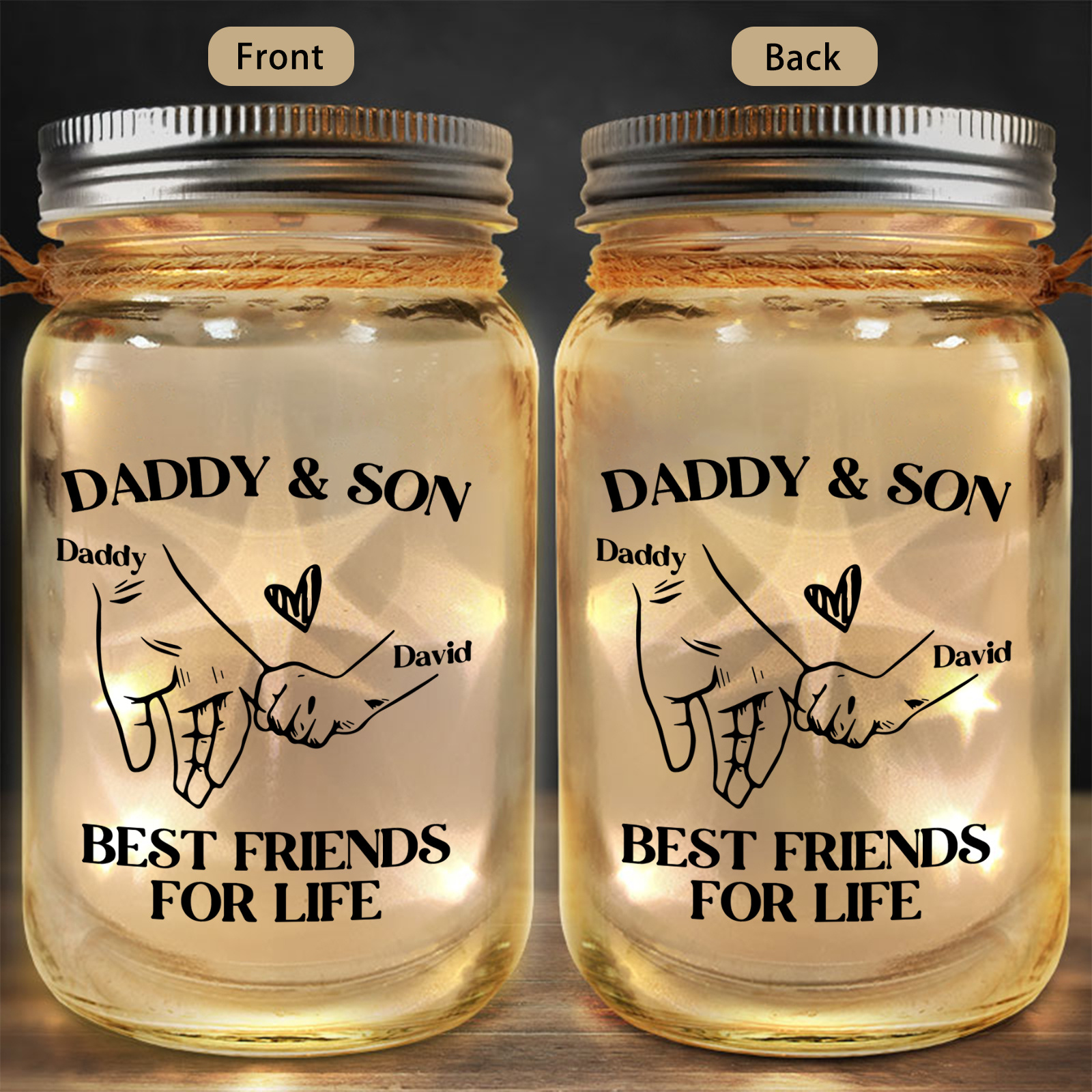 Personalized Daddy & Child Solar Mason Jar