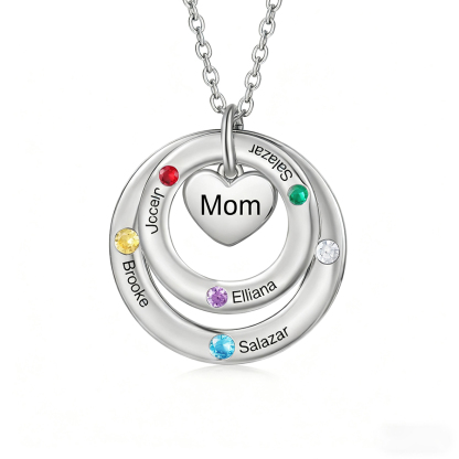 Personalized Women's Birthstone Necklace with 5 Names & 5 Birthstones & 1 Text Design Gift for Her | Lorajewel