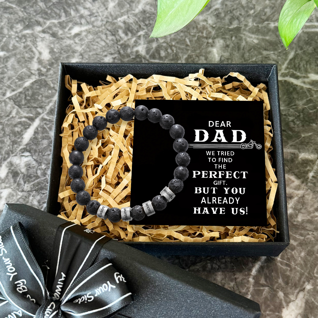 Serene Black Onyx Men Bracelet Personalized 4 Names Beaded Warp Bracelet for Dad