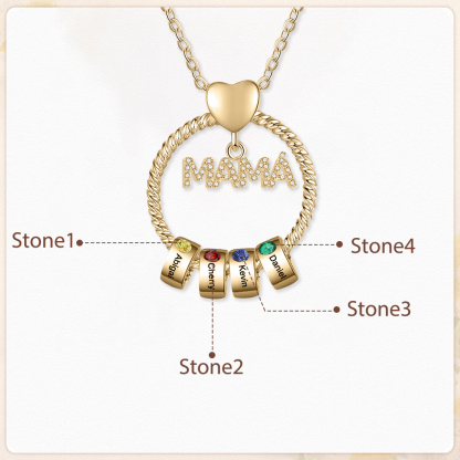 Collar con colgante de "MAMÁ" con 4 nombres Y 4 piedras de nacimiento personalizados | Jessemade