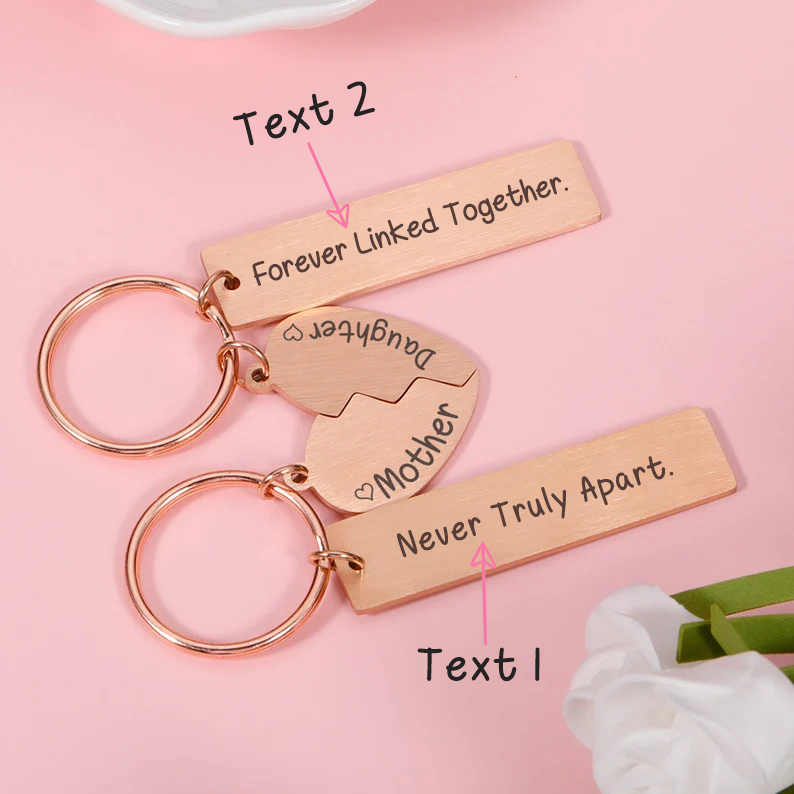 Mother and Daughter Keychain Personalized Two Soul One Heart Stainless Steel Keyring