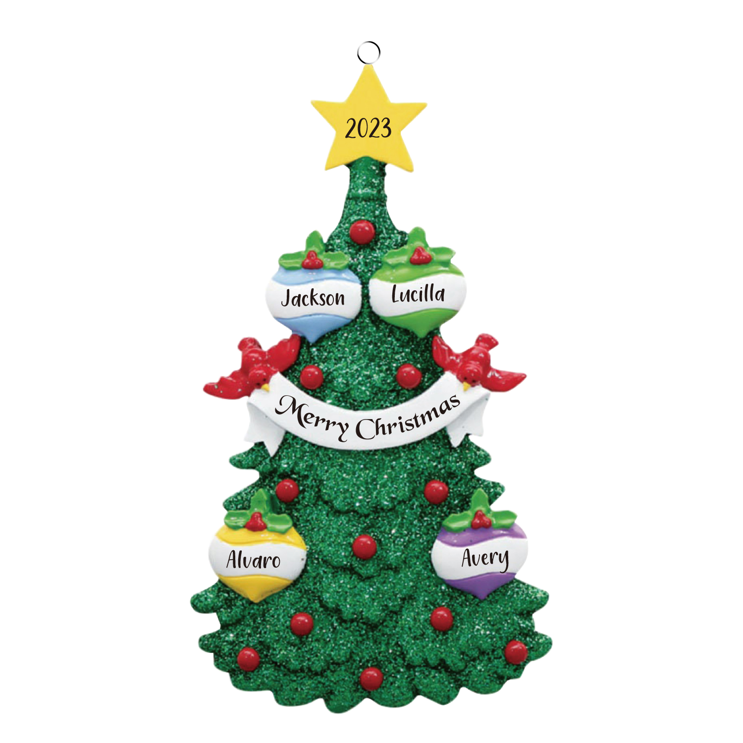 4 Names - Personalized Christmas Tree Ornaments Custom Text & Year Wooden Christmas Pendant Gifts for Family Friends