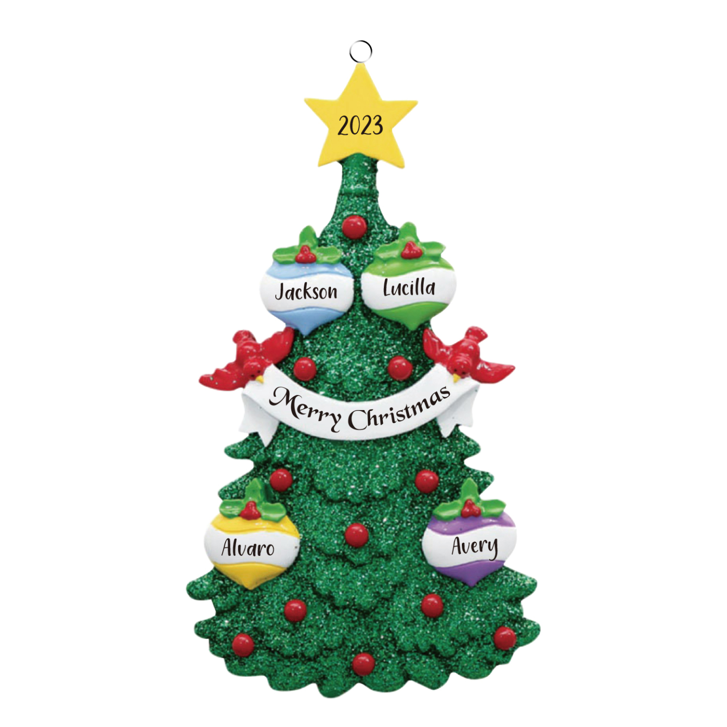 4 Names - Personalized Christmas Tree Ornaments Custom Text & Year Wooden Christmas Pendant Gifts for Family Friends