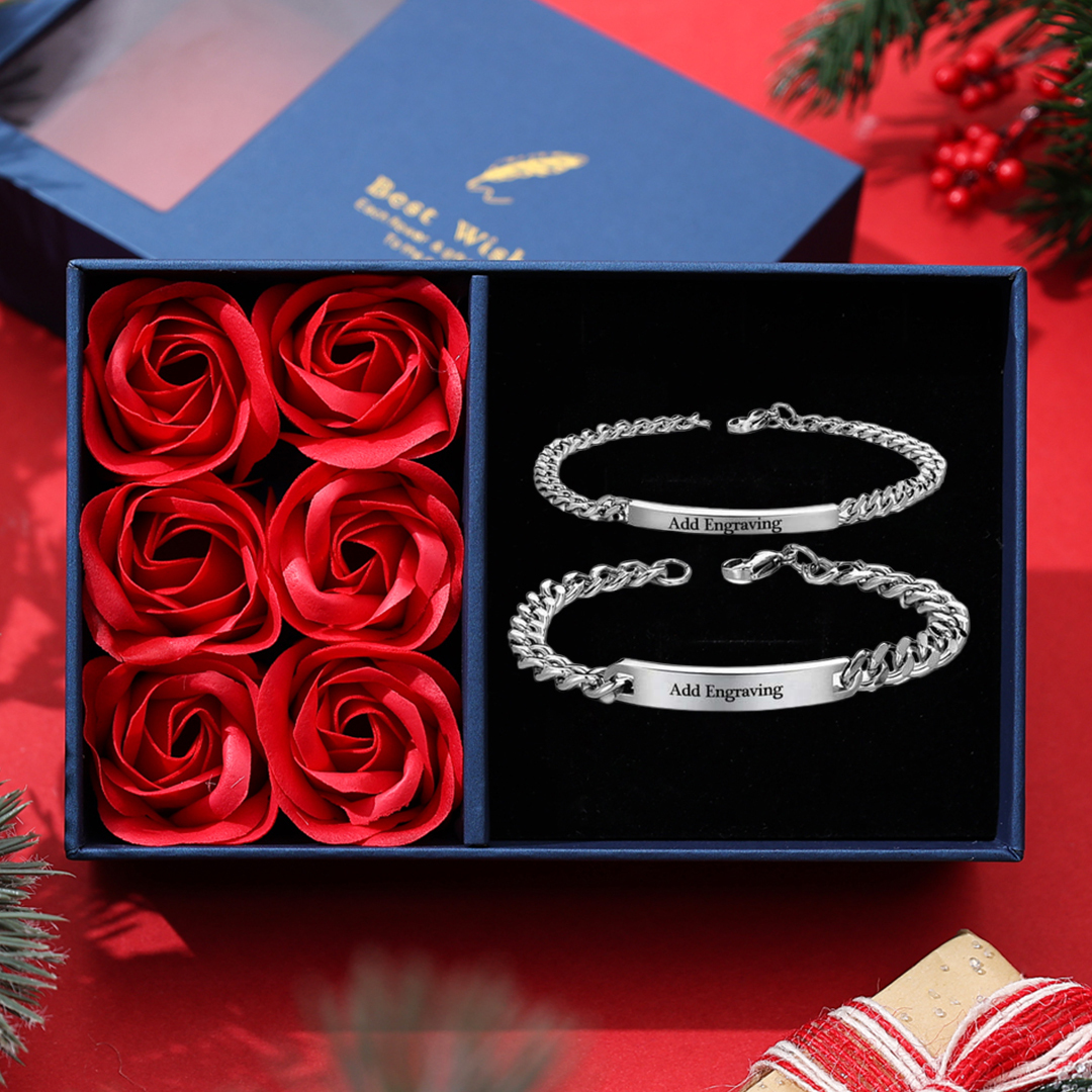 Personalized Cuban Chain Couple Bracelets Custom Names Matching Bracelet Love Gifts