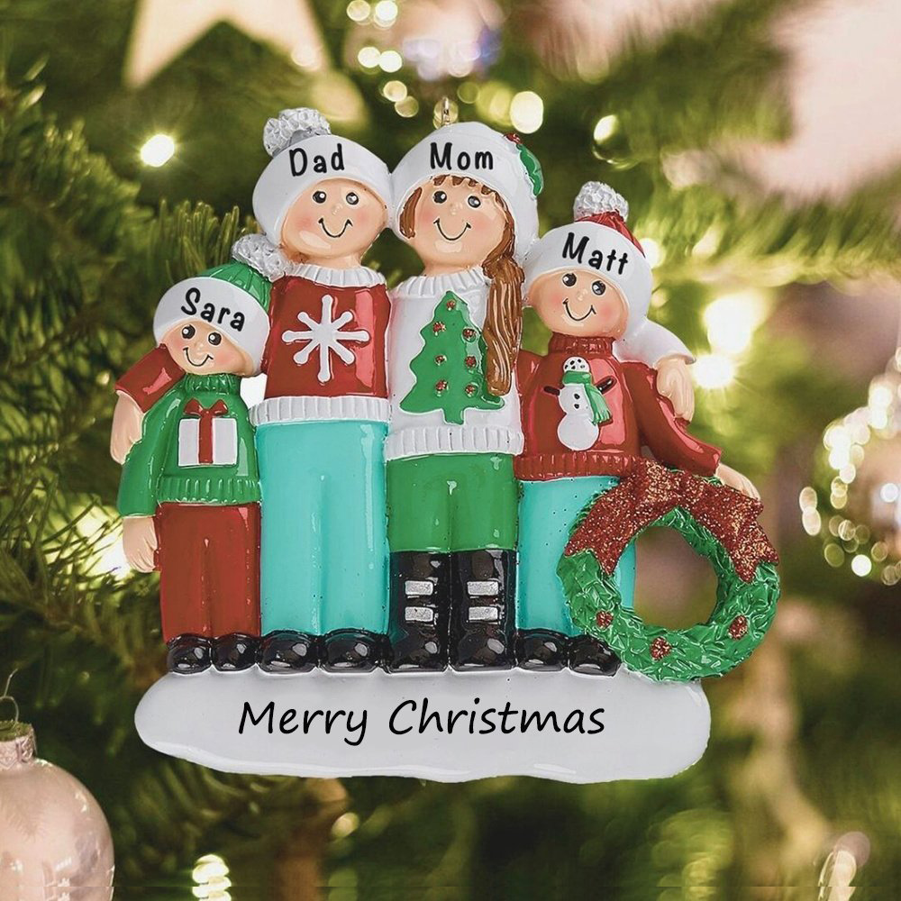 Personalized Family Christmas Ornament Custom 4 Names Hanging Ornament Gifts For Family