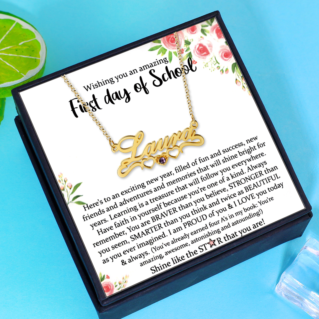 Personalized Kid's Name Necklace with Birthstone Heart Name Necklace