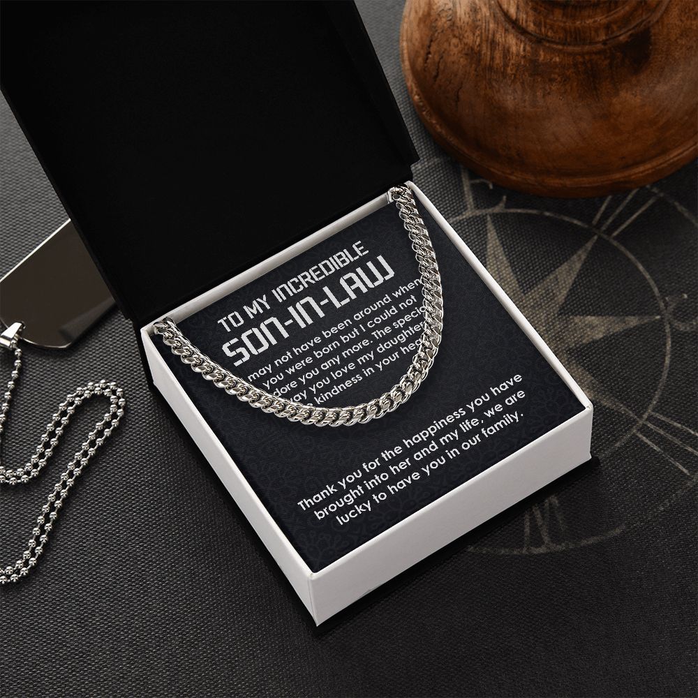 To My Incredible Son-In-Law Necklace Cuban Link Chain Necklace Gift Set - We Are Lucky To Have You In Our Family