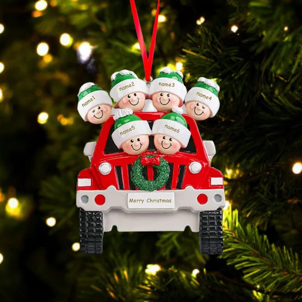 Personalized Family Car Christmas Tree Ornament with 6 Names Xmas Ornaments