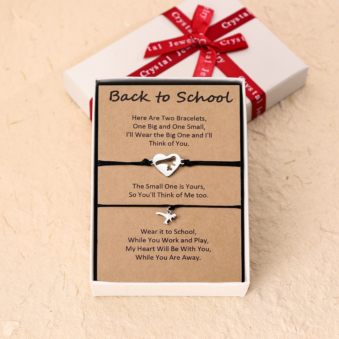 2 Pcs Back to school Love Dinosaur Combination Bracelet Set, Adjustable Bracelets Gift With Gift Card Set For Kids