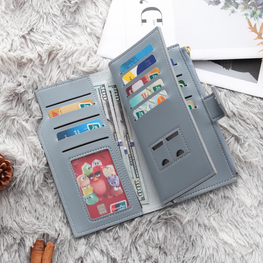 Women Long Style Photo Wallets Custom Inscription Photo Engraved Wallet Blue Grey