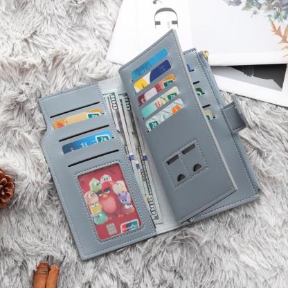 Women Long Style Photo Wallets Custom Inscription Photo Engraved Wallet Blue Grey