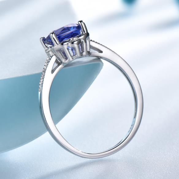 Square Cut Tanzanite Ring with Diamond In Sterling Silver