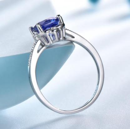 Square Cut Tanzanite Ring with Diamond In Sterling Silver