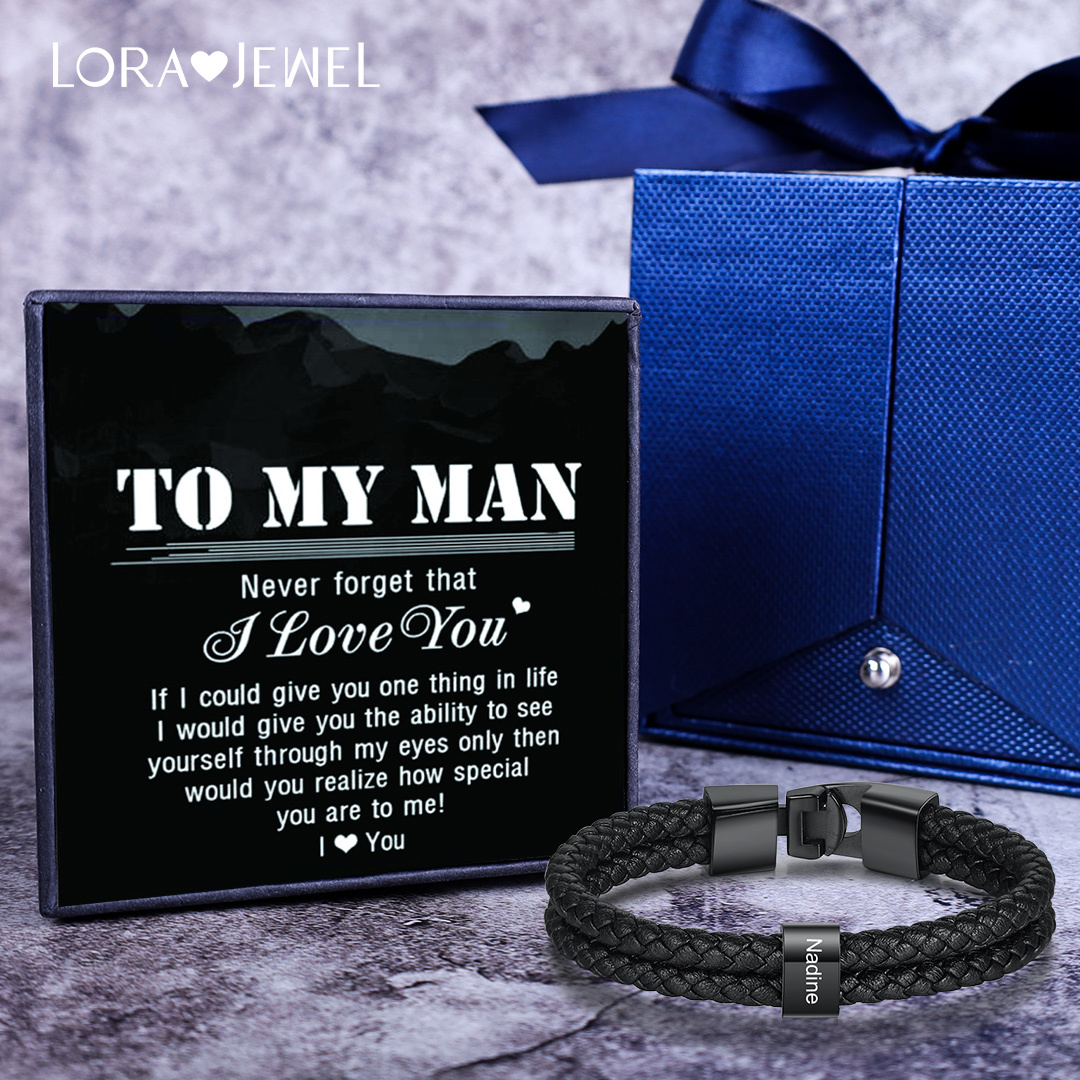 Men Leather Bracelet with 1 Bead Two Layers Custom Bracelet Father Gifts