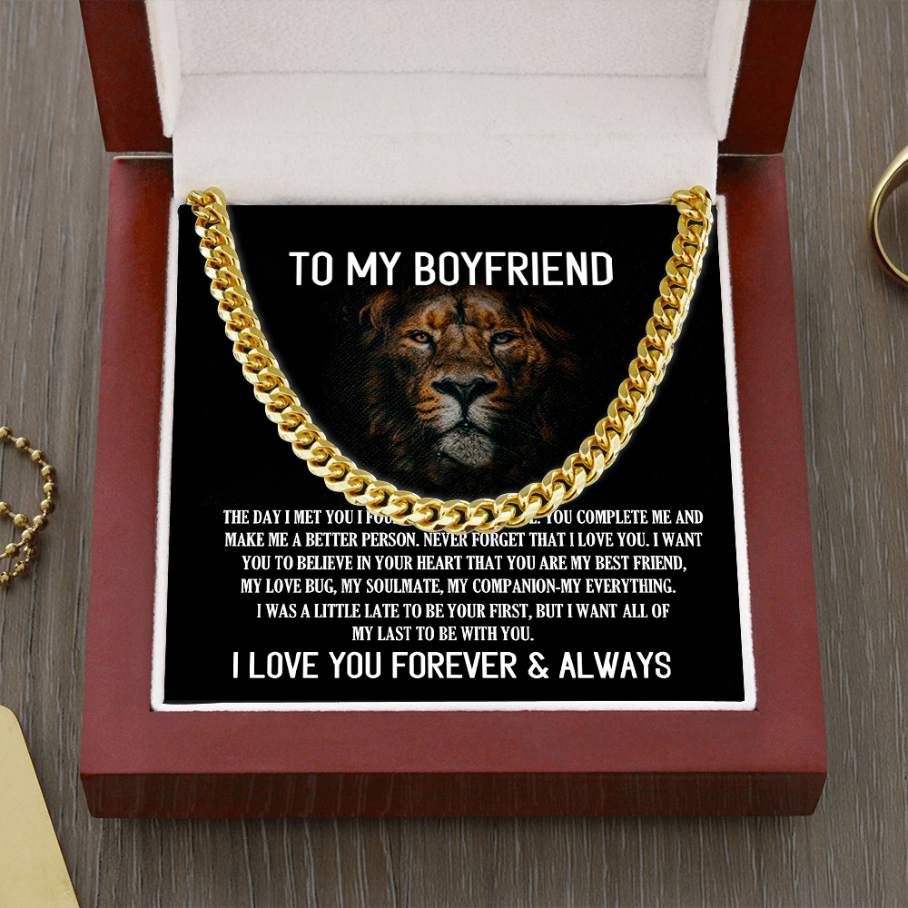 To My Boyfriend Cuban Link Chain Necklace Promise Necklace Gift Set - I Love You Forever & Always