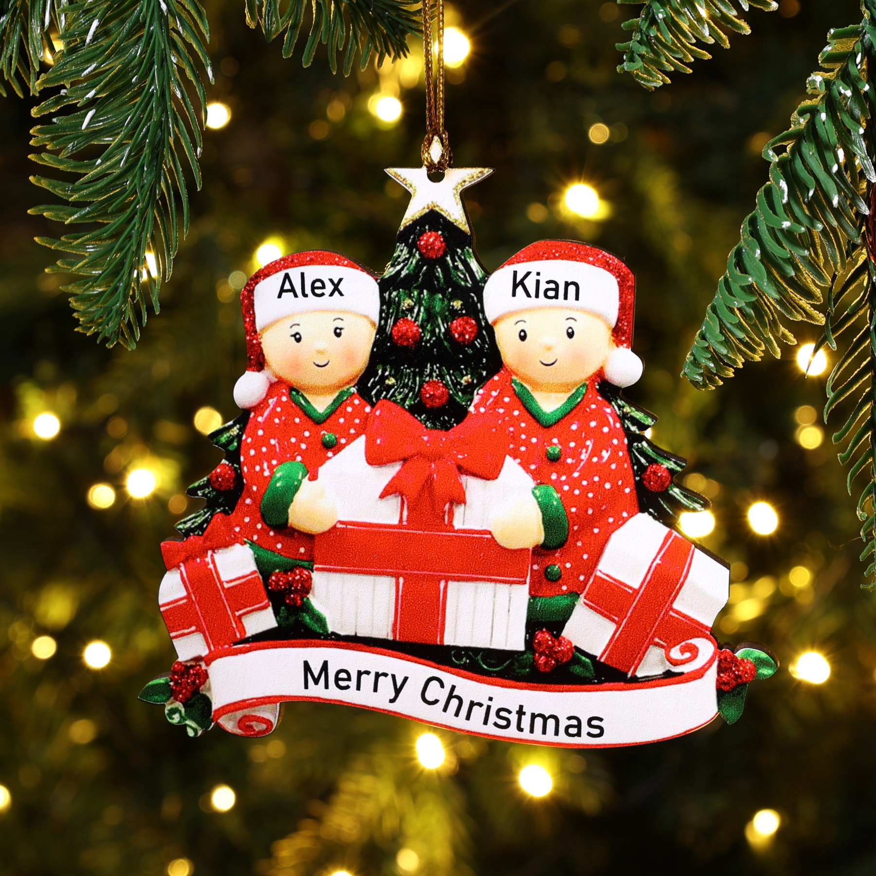 Personalized Family Christmas Ornament Custom 2 Names Hanging Ornament Gifts For Family