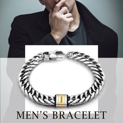 Personalized Cuban Chain Bracelet Custom 1 Name Bead Men's Bracelet