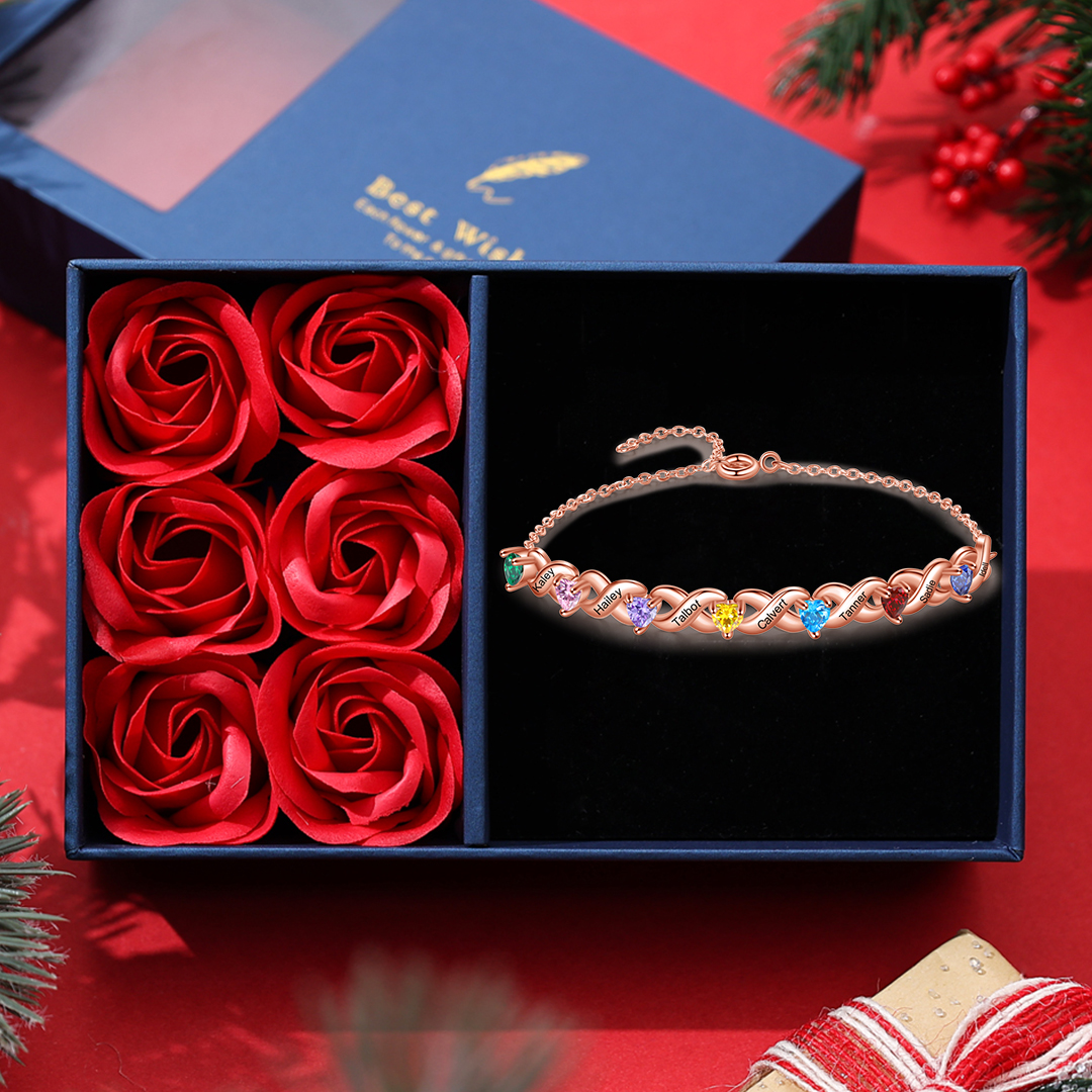 Family Custom Bracelet Heart Personalized with 7 Birthstones