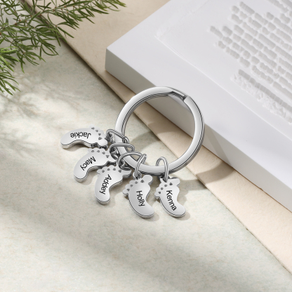 Baby Feet Keychain Personalized 5 Names Keychain Family Gifts