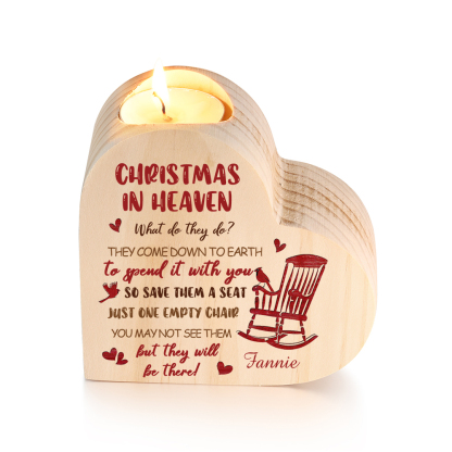Personalized Wooden Candle Holder Heart-shaped Memorial Candlesticks Customized Name Chair Candle Holder - Christmas In Heaven