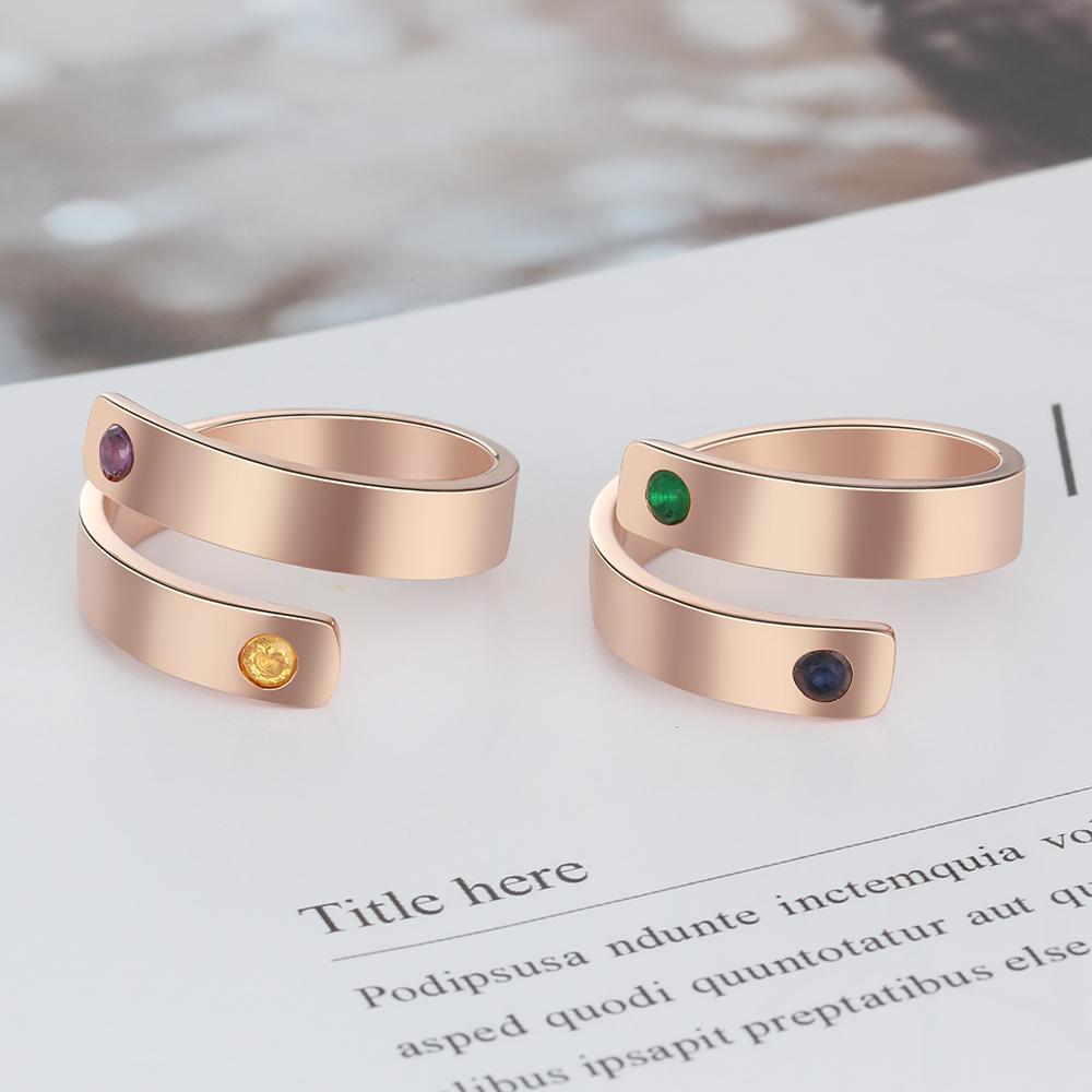 Promise Ring Personalized with 2 Birthstones 2 Names Great Mom Gift Couples Birthstone Ring
