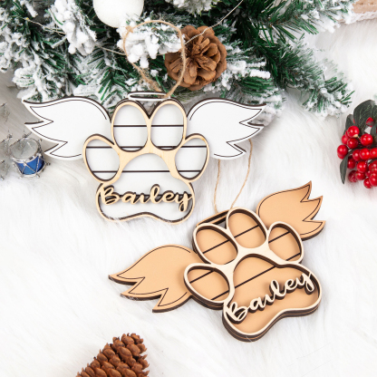 Personalized Dog Paw Christmas Ornament Angel Wings Hanging Ornament