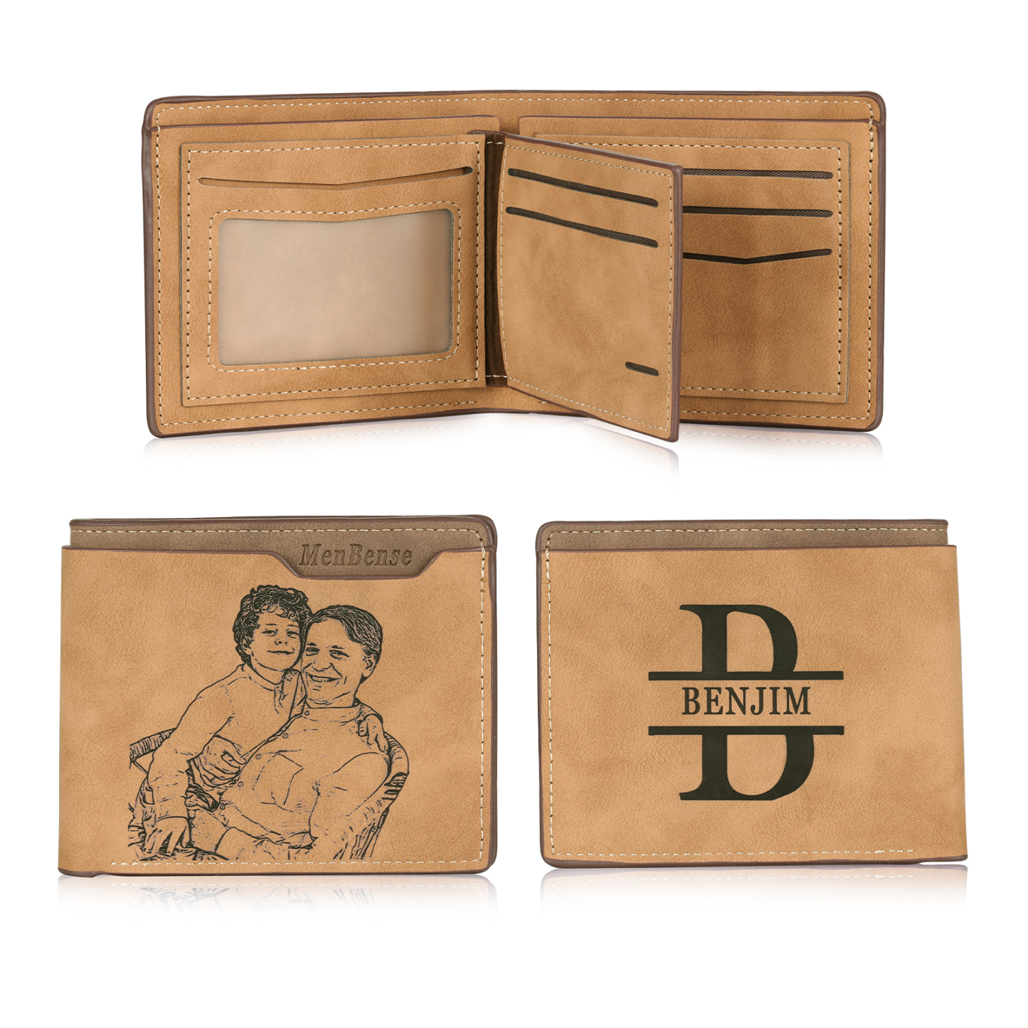 Men Bifold Wallet Personalized Photo with Monogram Wallet for Him