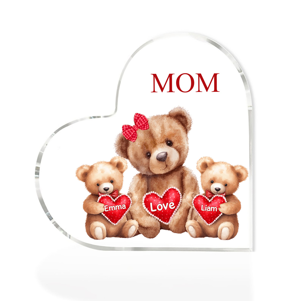 2 Names - Personalized Acrylic Heart Keepsake Custom Texts Teddy Bear Ornaments Gifts for Grandma/Mother
