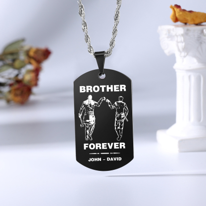 Brother Forever Dog Tag Necklace Personalized Black Double-sided Necklace Customized 2 Names Viking Necklace Gift to Brother