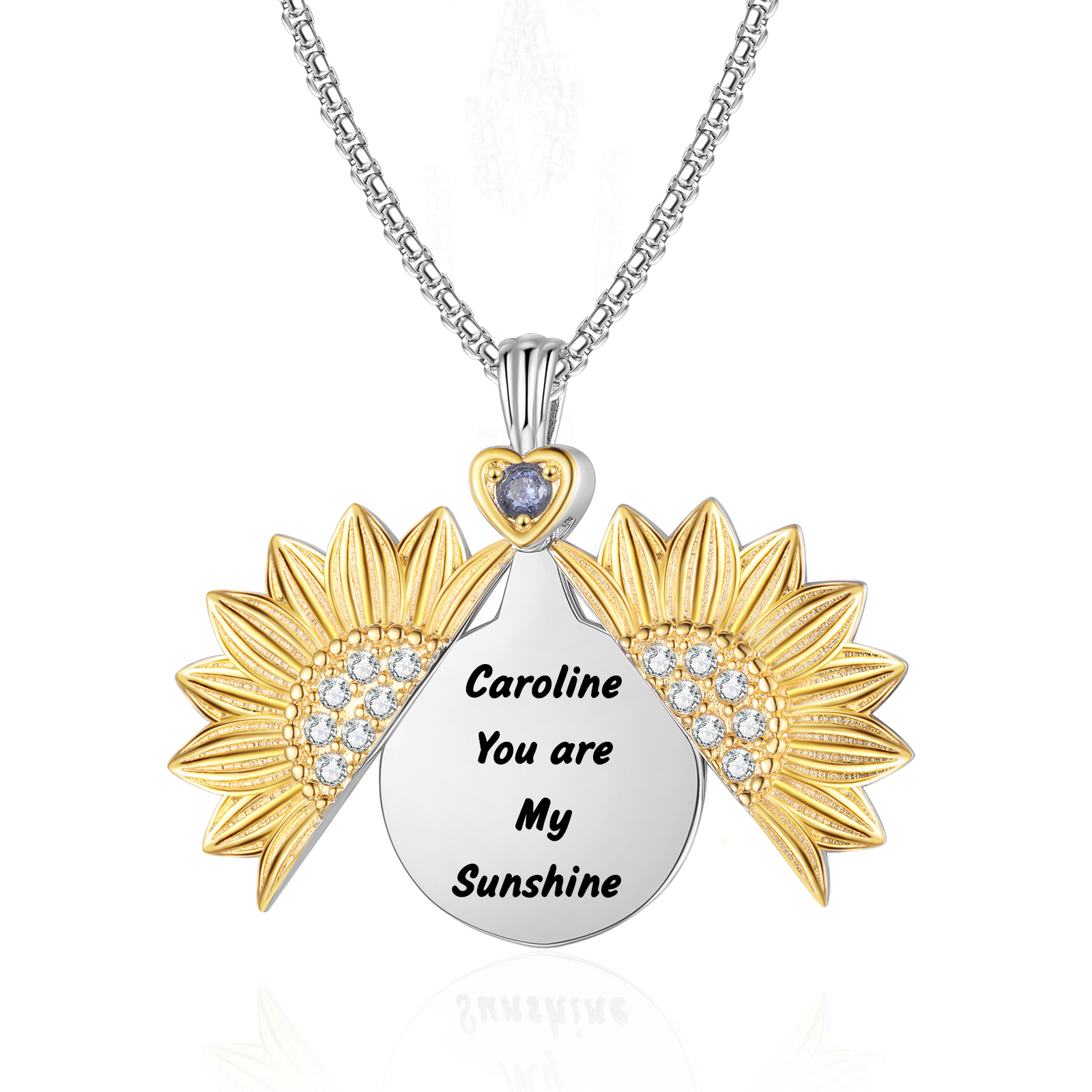 Personalized Gold Sunflower CZ Locket Necklace