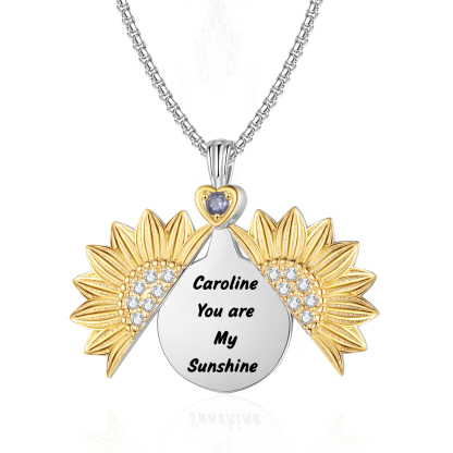 Personalized Gold Sunflower CZ Locket Necklace