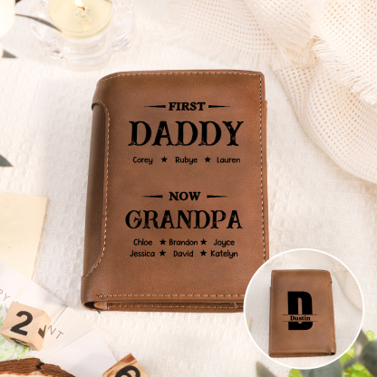 Personalized Men’s PU Leather Wallet with 2–14 Names, Father’s Day or Birthday Gift for Dad, Granddad, Great-Granddad | Jessemade