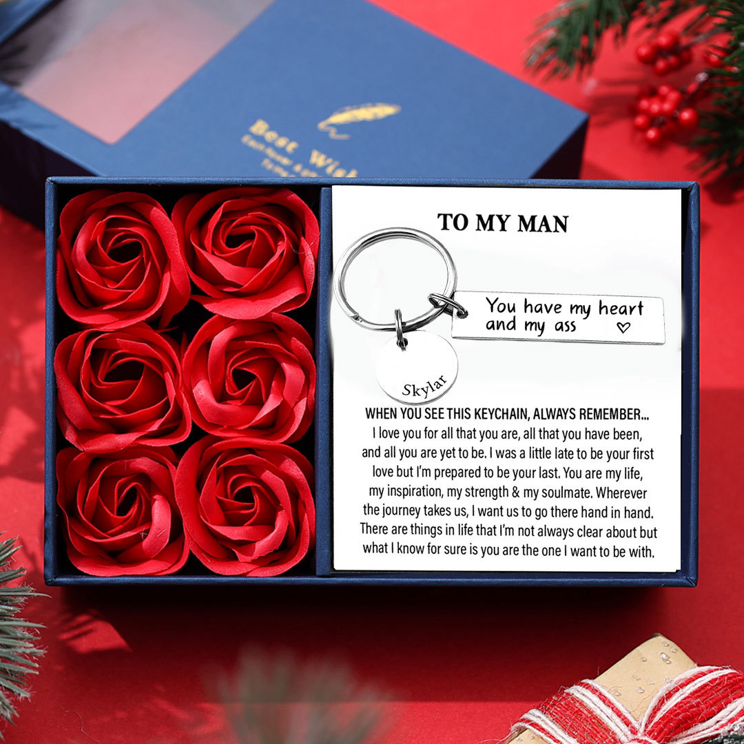 Personalized Couple Keychain Custom Name Keyring "You Have My Heart And My Ass" Valentine's Day Gifts for Couples