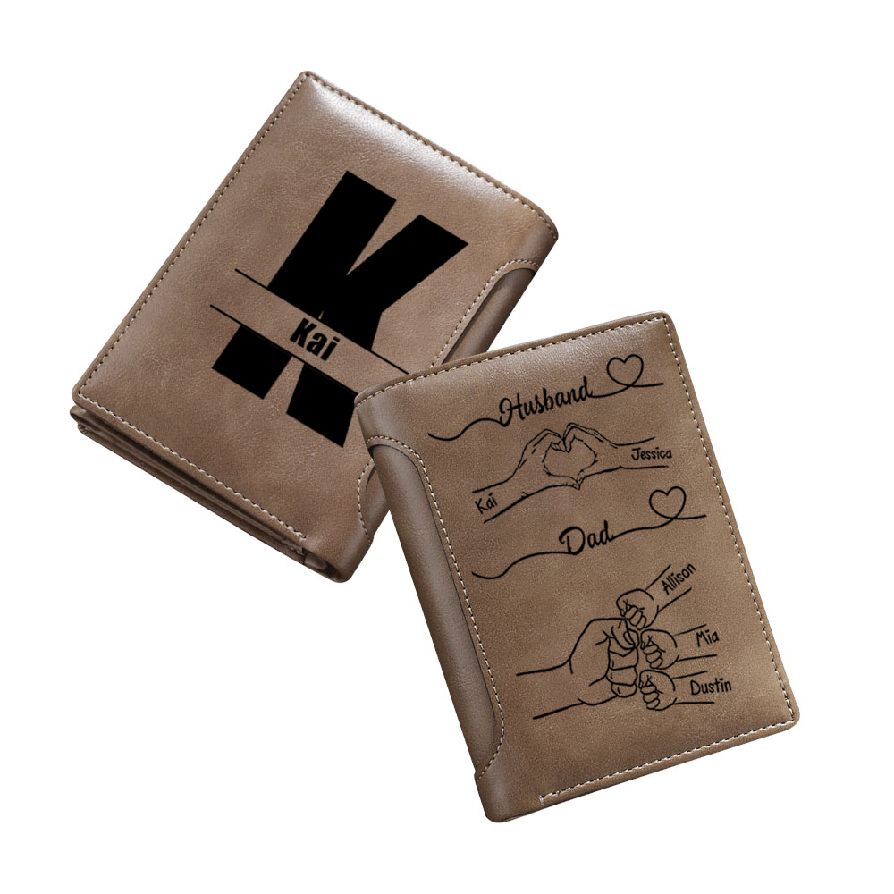 Personalized Dad Wallet with Custom 3-8 Names - “First a Husband, Then a Dad” Gift for Dad | Lorajewel