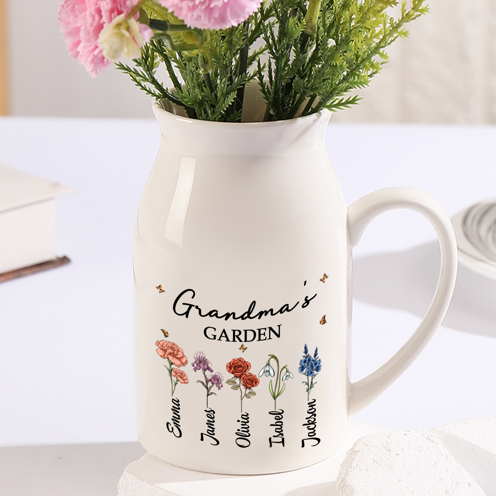 Personalized Birthflower Jug – Grandma's Garden Vase Family Gift for Grandma | Lorajewel