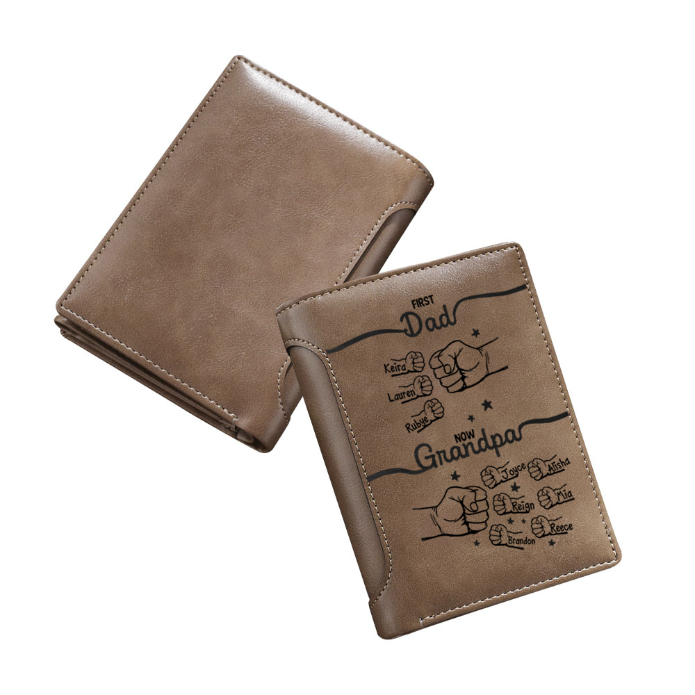 Personalized Leather Wallet – “First Dad, Now Grandpa” Fist Bump Design | Jessamade