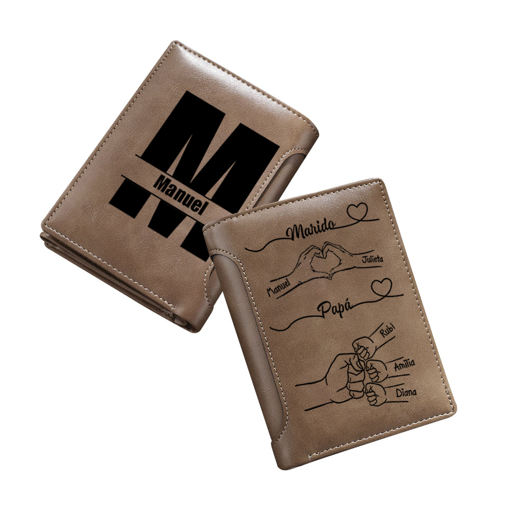 A papá-Cartera, billetera clásica puño con puño 2-9 nombres personalizados con letra | Lorajewel