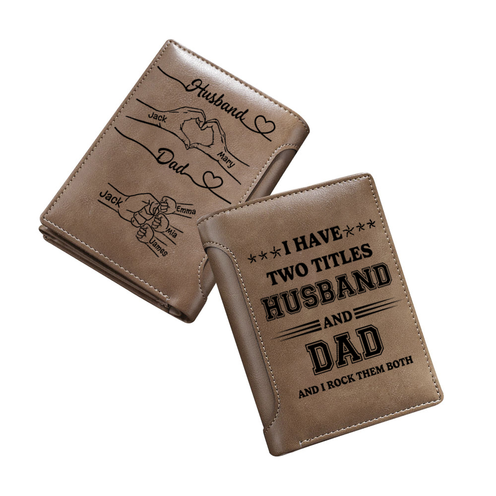Personalized Dad Wallet with Custom 3-10 Names - “First a Husband, Then a Dad” Gift for Dad/ Husband | Lorajewel