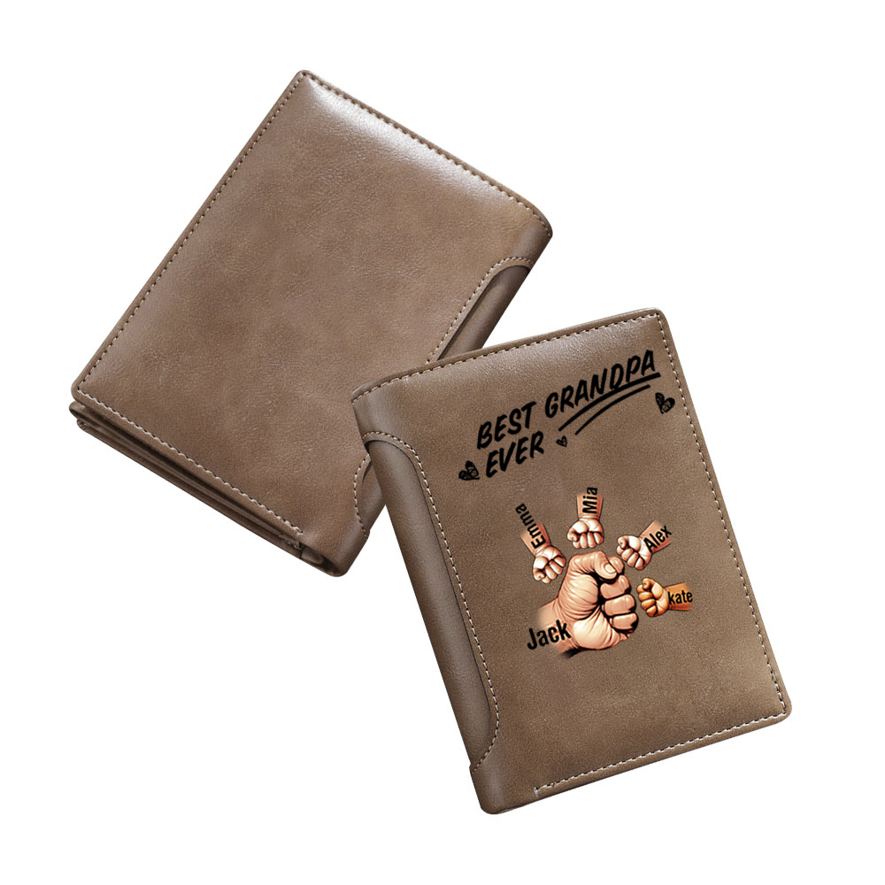 Personalised Grandpa PU Leather Fist Wallet with Custom 1-6 Names Gift for Grandpa | Lorajewel